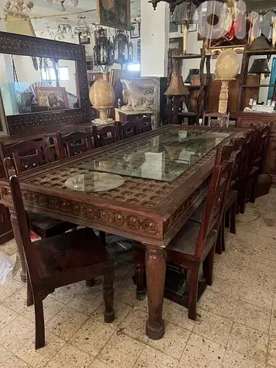 solid wood teak dining with 14 chair mirror and dersoir