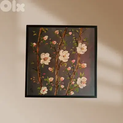 Floral Canvas Painting – ‘Blossoming Serenity', 65 x 65 cm