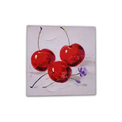 3 Cherries Canvas Painting – Modern 30x30 Portrait Décor