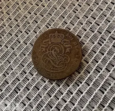 1864 Belgium Leopold Premier 2 Centimes copper coin