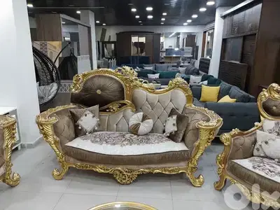 طقم كنبايات مصري حفر خشب زان ملبس ورق دهب جديد