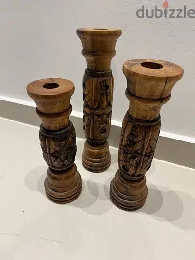 set of 3  unique pieces carved decorative candle imported from Bali