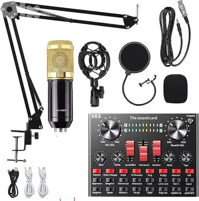 sound card v8s with microphone and stand