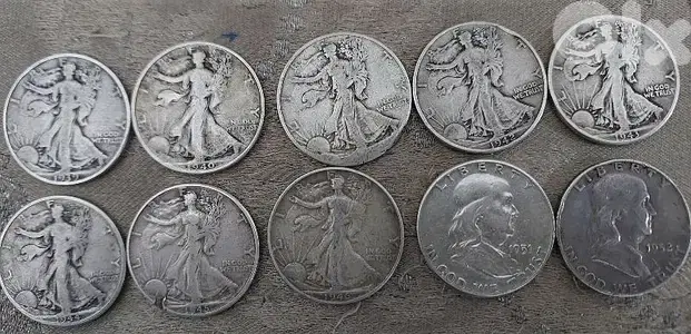 set of ten Silver USA Half Dollars walking Liberty& Franklin