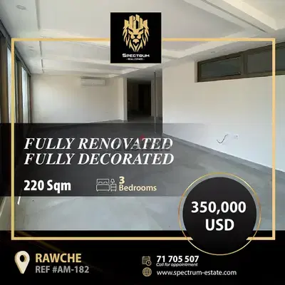 FULLY DECORATED IN RAWCHE PRIME + TERRACE (220SQ) 3 BEDROOMS (AM-182)
