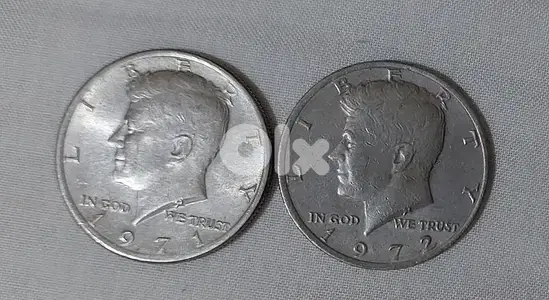 set of Two coins Half Dollars USA  Memorial Kennedy year 1971,1972
