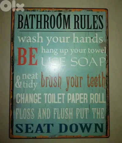 Bathroom rules tin plate 35*27 cm