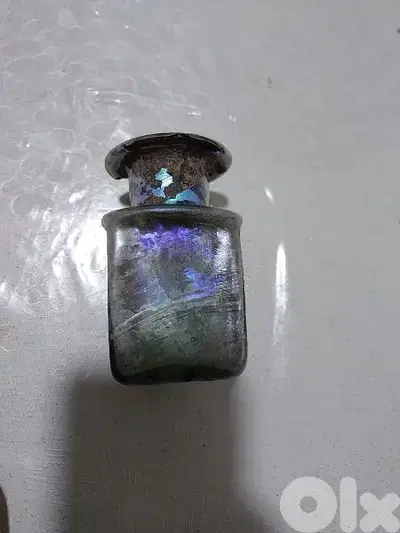 Ancient Roman Empire 3rd century deep cobalt  Blue glass Flask 15 cm