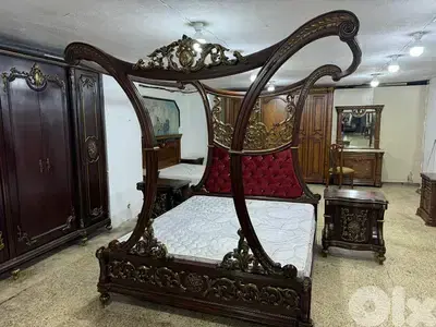 اوضة نوم ملكية مصرية حفر خشب زان تخت ملكي