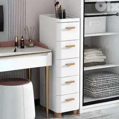 Chest Drawer Case, 5-Door Storage Cupboard, Movable White Cabinet