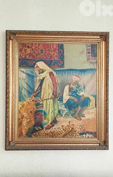 لوحة زيتية قديمة رسم يد على قماش بائع السجاد