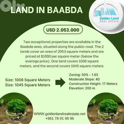 2053 SQM Two Lands in Baabda Overlooking the Mountains