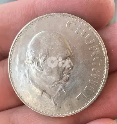 عملة عملات قديمة كراون بريطانيا تذكاري رئيس وزراء الحرب العالمية تشرشل