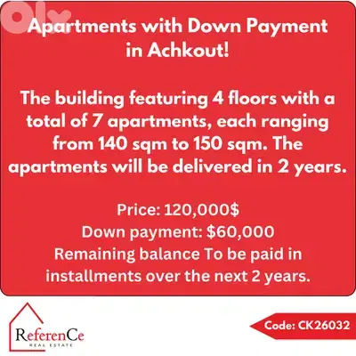 Apartments with Installaments in Aachqout شقق بالتقسيط في عشقوت