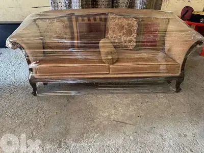 طقم كنبايات كبير 7 قطع حفر خشب زان قماش وردة