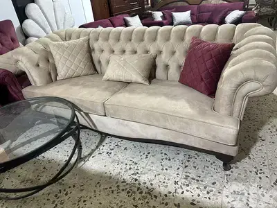 طقم كنبايات شستر فيلد الاصلي خشب زان قماش تركي شبه جديد