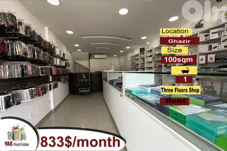 Ghazir 100m2 | Three Floors Shop | Rent | Active Street | RA/IV |