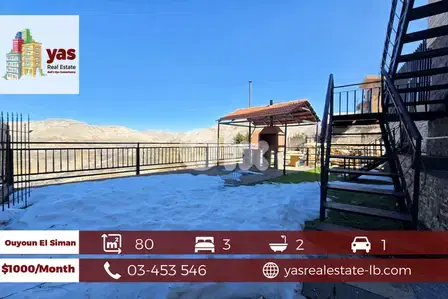 Ouyoun El Siman 80m2 | 50m2 Terrace | Furnished Chalet | Rent | DA