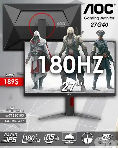 Aoc 27G40 27” FHD 180HZ 0.5MS GAMING MONITOR