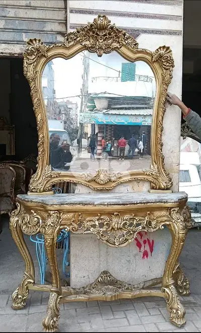 كونسول خشب زين ملكي فخم للغاية وجه رخام انتيك حفر مميز
