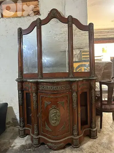 قنصول ملكي وج رخام مع مرايا مصري انتيك خشب زان مرصع نحاس
