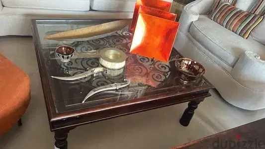 solid wood teak table with ferfoge