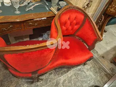 كرسي عاشق ومعشوق مميزة انتيك خشب زين حفر ناعم تنجيد قماش وردة جديد