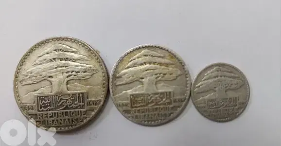 Set of three Silver Lebanon Coins year 1929 10,25,50 piaster
