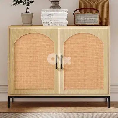 Rattan storage cabinet with two irregular doors