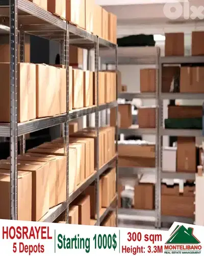 Brand New 5 Depots 300 sqm Each For Rent in Hosrayel !!!
