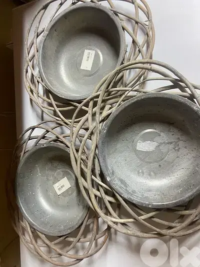 Rustic metal and wicker bowls -Set of 3