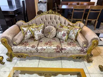 طقم كنبايات ملكي حفر خشب زان مصري ست قطع وطاولة