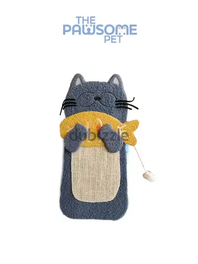 Pawsome's cat scratcher. cat holding fish