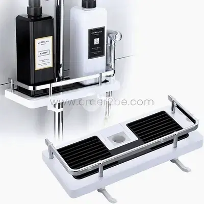 Space-Saving Shower Caddy–Drill-Free ABS Shelf + Drainage Tray, Hooks