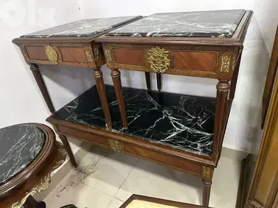 طقم طاولات مصري انتيك مع اربع طاولات مبرومين مرصعين نحاس