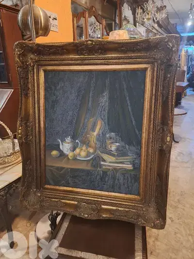 لوحة رسم زيتي مميز مع كادر خشب انتيك