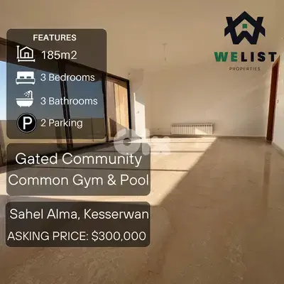 185sqm Apartment for sale in Sahel Alma - Jounieh  REF: MA25MSSA185300