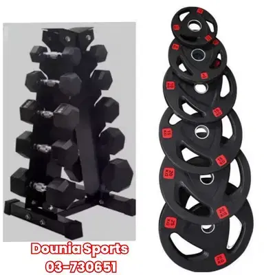 2.30$ hexagon dumbbells and Olympic rubber plates