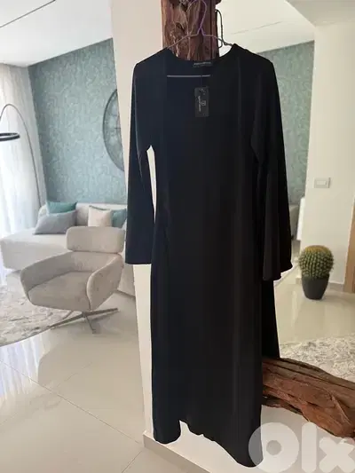 Maison Brown Black Long Sleeve Thigh-Slit Maxi Dress