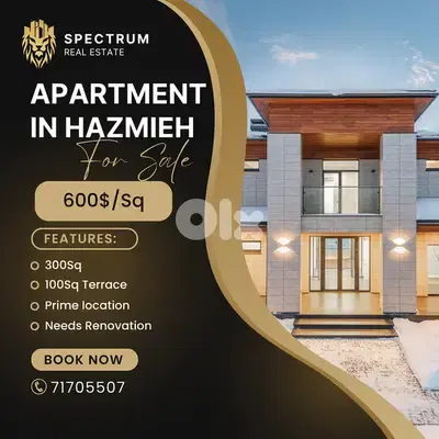 600$/Sq APARTMENT IN HAZMIEH PRIME 400Sq NEEDS RENOVATION, (HA-488)