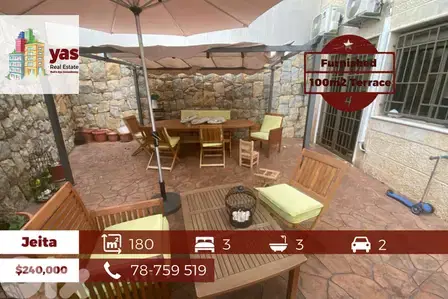 Jeita 180m2 + 100m2 Terrace | Stunning and Unique | Furnished | Luxury