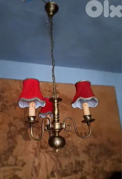 3 lamps flemish brass chandelier