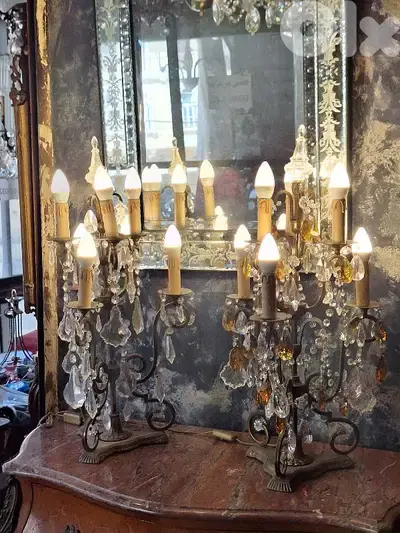 pair of bronze and crystal gerandoles