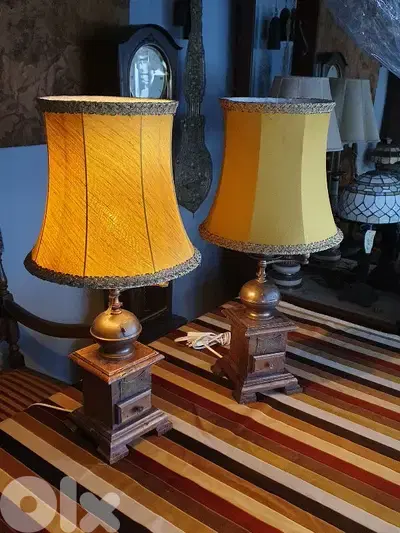 pair of antique wooden lamps