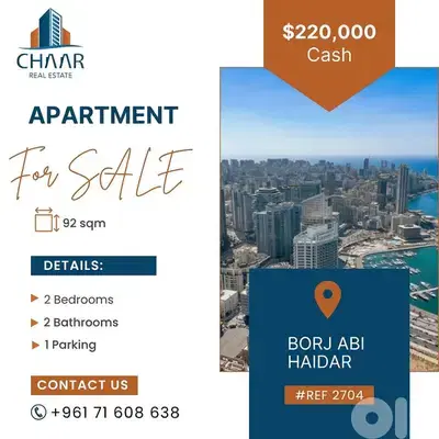 Apartment for Sale in Borj Abi Haydar-شقة للبيع في برج ابي حيدر-#R2704 Apartment for Sale in Borj Abi Haydar-شقة للبيع في برج ابي حيدر-#R2704