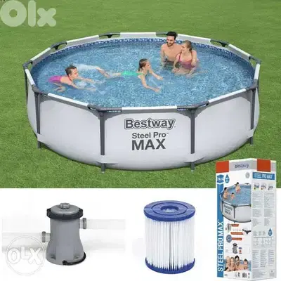 3.66 x 0.76 m Bestway Steel Pro bestway + filter pump Intex مسبح بركة