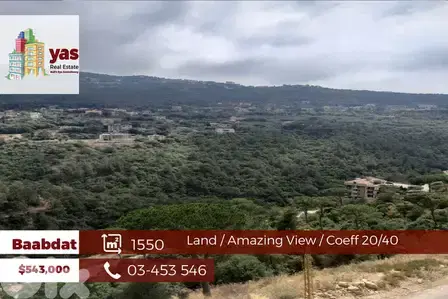 Baabdat 1550m2 | Land | Coeff 20/40 | Prime Location | PA