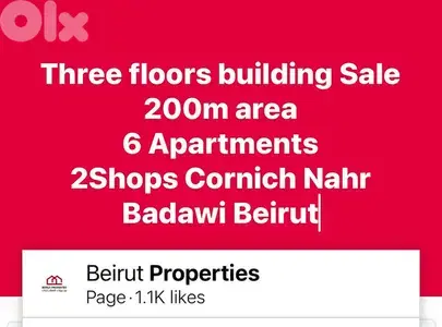 3Floors Building 6 Apartments 2 Shops Sale Mar Mkhayel Badawi Beirut