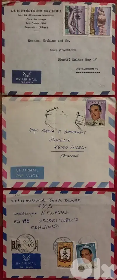 9 different covers Lebanon sent to different countries and dates