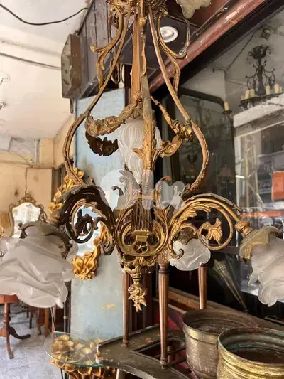 French lustre bronze ثرية برونز فرنسية ناعمة ولا اروع غلوب وردة